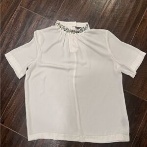 ✨ Vince Camuto Embellished Mock Neck Ivory Blouse – Size M
